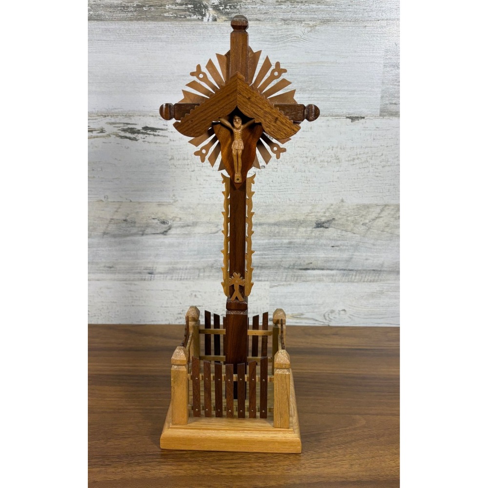 Jesus Crucifix Hand‎ Made Wood Jerusalem Alter Large 13.5"